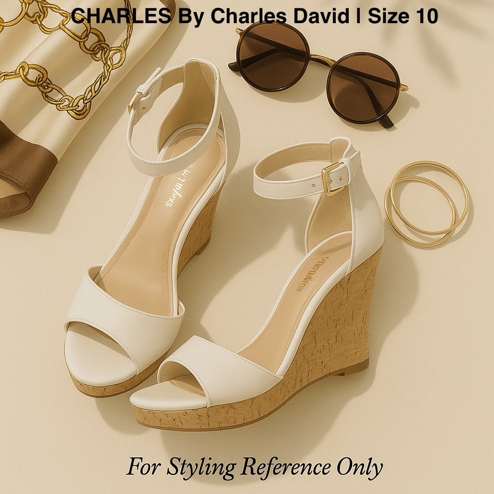 Charles by Charles David Wedge Platform Sandals | Size 10 | Ivory White
